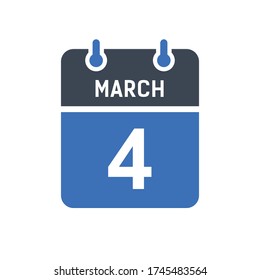 March 4 Calendar Date Icon, Event Date Icon, Calendar Date, Icon Design Vector Graphic
