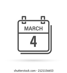 4 de marzo, icono del calendario con sombra. Día, mes. Ilustración vectorial plana.