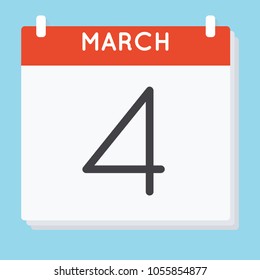 March 4. Calendar icon. Vector illustration in flat design isolated in blue background. Date and time, day, month.