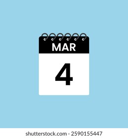 March 4 calendar reminder. 4th March Date Month calendar icon design template.
