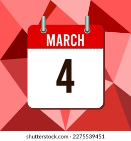 March 4, calendar vector illustration, isoleted on colorful monochromatic triangles background