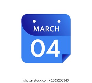 March 4 Date on a Single Day Calendar in Flat Style, 4 March calendar icon