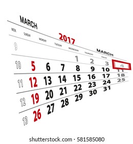 March 4, highlighted on 2017 calendar. Vector Illustration.