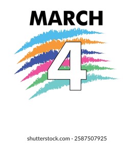 March 4 Vector Shape with white background of image and multicolor background of date. 4th day of March. Daily date of calendar.