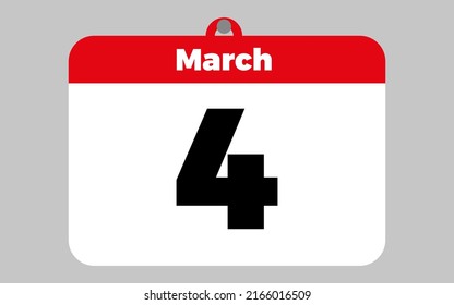 March, 4. White and red calendar.
