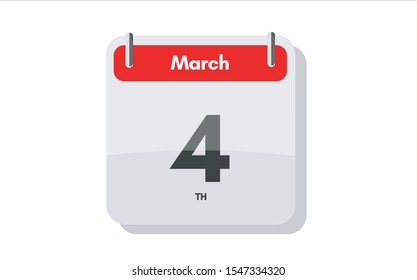 March 4th calendar icon. Day 4 of month. Vector icon illustration.