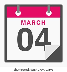 March 4th Flat icon calendar isolated on white background. Vector illustration