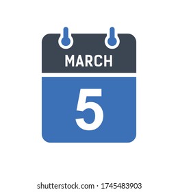 March 5 Calendar Date Icon, Event Date Icon, Calendar Date, Icon Design Vector Graphic