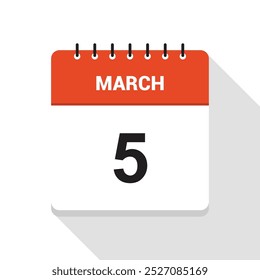 Icono de fecha del calendario del 5 de marzo
