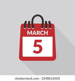 5. März Kalender Symbol, Vektorgrafik.