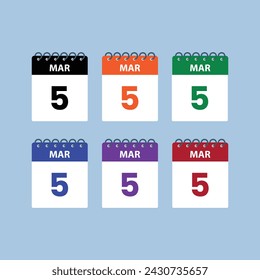 March 5 calendar reminder. 5th March Date Month calendar icon design template.