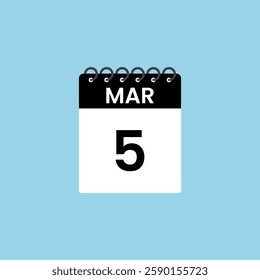 March 5 calendar reminder. 5th March Date Month calendar icon design template.