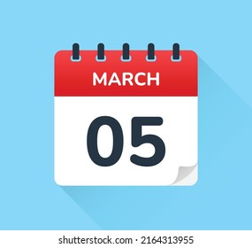 March 5. Modern daily calendar vector icon. Date, day, month.