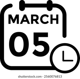 March 5 on calendar icon vector. Calendar vector icon. Deadline. Date.