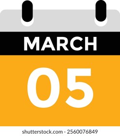 March 5 on calendar icon vector. Calendar vector icon. Deadline. Date.
