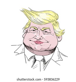 MARCH 6, 2017: Vector portrait of Mr. Donald Trump. President of the U.S.A. Editorial vector illustration. Trump, politician, president, billionaire.