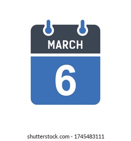 March 6 Calendar Date Icon, Event Date Icon, Calendar Date, Icon Design Vector Graphic