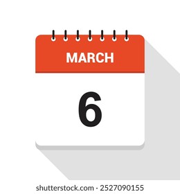 Icono de fecha del calendario del 6 de marzo