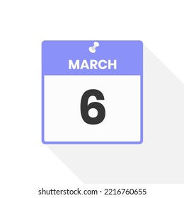 March 6 calendar icon. Date,  Month calendar icon vector illustration
