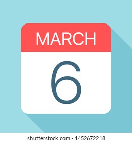 March 6 - Calendar Icon - Vector Illustration