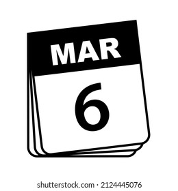 6 de marzo. Icono de calendario. Ilustración vectorial. 
