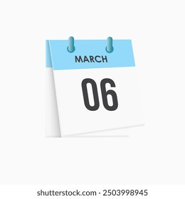 March 6 - calendar and Time planner. Daily Calendar Icon reminder. Vector Illustration.