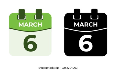 March 6 flat daily spiral calendar icon date vector image in matching color scheme. Suitable and perfect for design material, such as event or reminder. The best editable graphic resources.
