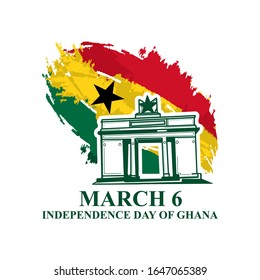 6. März, Unabhängigkeitstag von Ghana mit nationalem Denkmal Vektorillustration Illustration. Geeignet für Grußkarten, Poster und Banner.