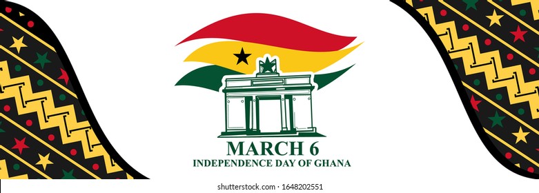 6. März, Unabhängigkeitstag von Ghana mit nationalem Denkmal Vektorillustration Illustration. Geeignet für Grußkarten, Poster und Banner.