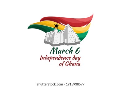 March 6, Independence Day of Ghana with national landmark vector illustration. Suitable for greeting card, poster and banner.