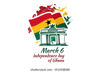 March 6, Independence Day of Ghana with national landmark vector illustration. Suitable for greeting card, poster and banner.