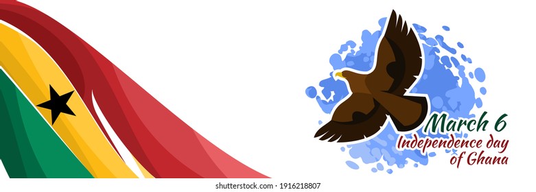 March 6, Independence Day of Ghana with national bird vector illustration. Suitable for greeting card, poster and banner.