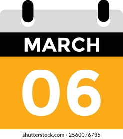 March 6 on calendar icon vector. Calendar vector icon. Deadline. Date.