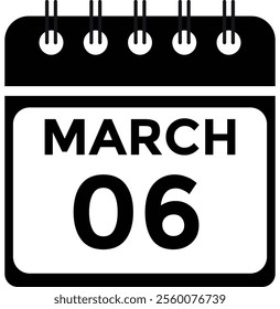 March 6 on calendar icon vector. Calendar vector icon. Deadline. Date.