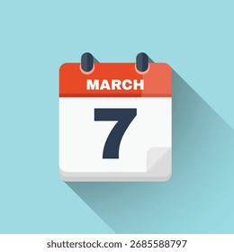Ícone de calendário de 7 de março em estilo de design de vetor plano