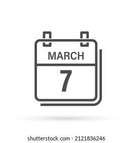 7 de marzo, icono del calendario con sombra. Día, mes. Ilustración vectorial plana.