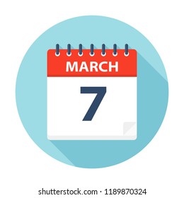 March 7 - Calendar Icon - Vector Illustration