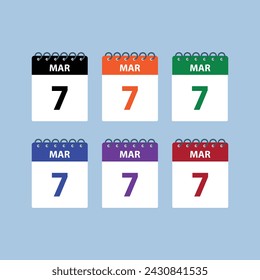 Recordatorio del calendario del 7 de marzo. Plantilla de diseño de icono de calendario de 7 de marzo.