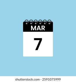 March 7 calendar reminder. 7th March Date Month calendar icon design template.