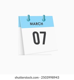 March 7 - calendar and Time planner. Daily Calendar Icon reminder. Vector Illustration.