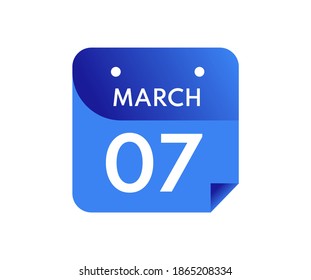 March 7 Date on a Single Day Calendar in Flat Style, 7 March calendar icon