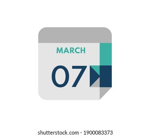 March 7 flat daily calendar date, 7 March Single Day Calendar  Icon