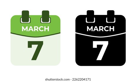March 7 flat daily spiral calendar icon date vector image in matching color scheme. Suitable and perfect for design material, such as event or reminder. The best editable graphic resources.