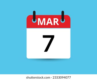 March 7. Flat icon calendar isolated on blue background. Date and month vector illustration