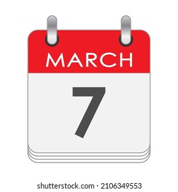 MARCH 7. A leaf of the flip calendar with the date of MARCH 7. Flat style.