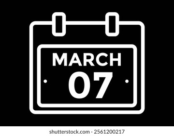 March 7 on calendar icon vector. Calendar vector icon. Deadline. Date. 
