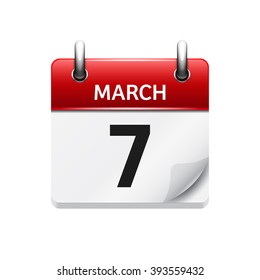 March 7. Vector flat daily calendar icon. Date and time, day, month. Holiday.