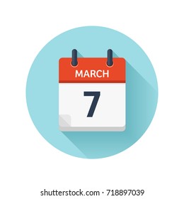 March 7. Vector flat daily calendar icon. Date and time, day, month 2018. Holiday. Season.