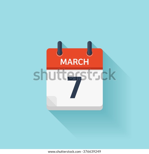 March 7.Calendar icon.Vector illustration,flat\
style.Date,day of\
month:Sunday,Monday,Tuesday,Wednesday,Thursday,Friday,Saturday.Weekend,red\
letter day.Calendar for 2017 year.Holidays in\
March.