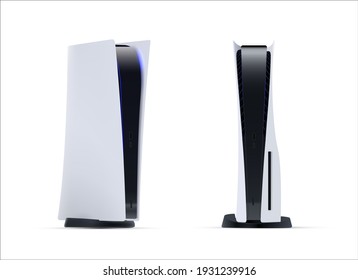 March 8, 2021: A vector illustration PlayStation 5 on white background.